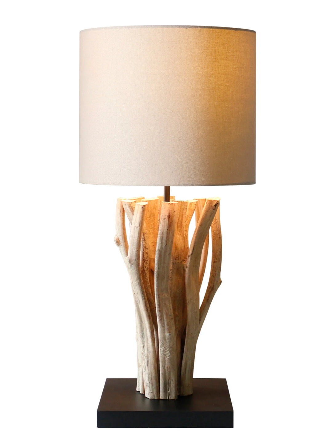 Lampe de table bois flotté lin beige Jayana