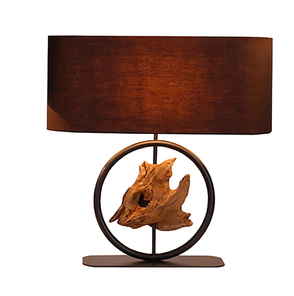 Lampe de table bois flotté et lin marron Zenya