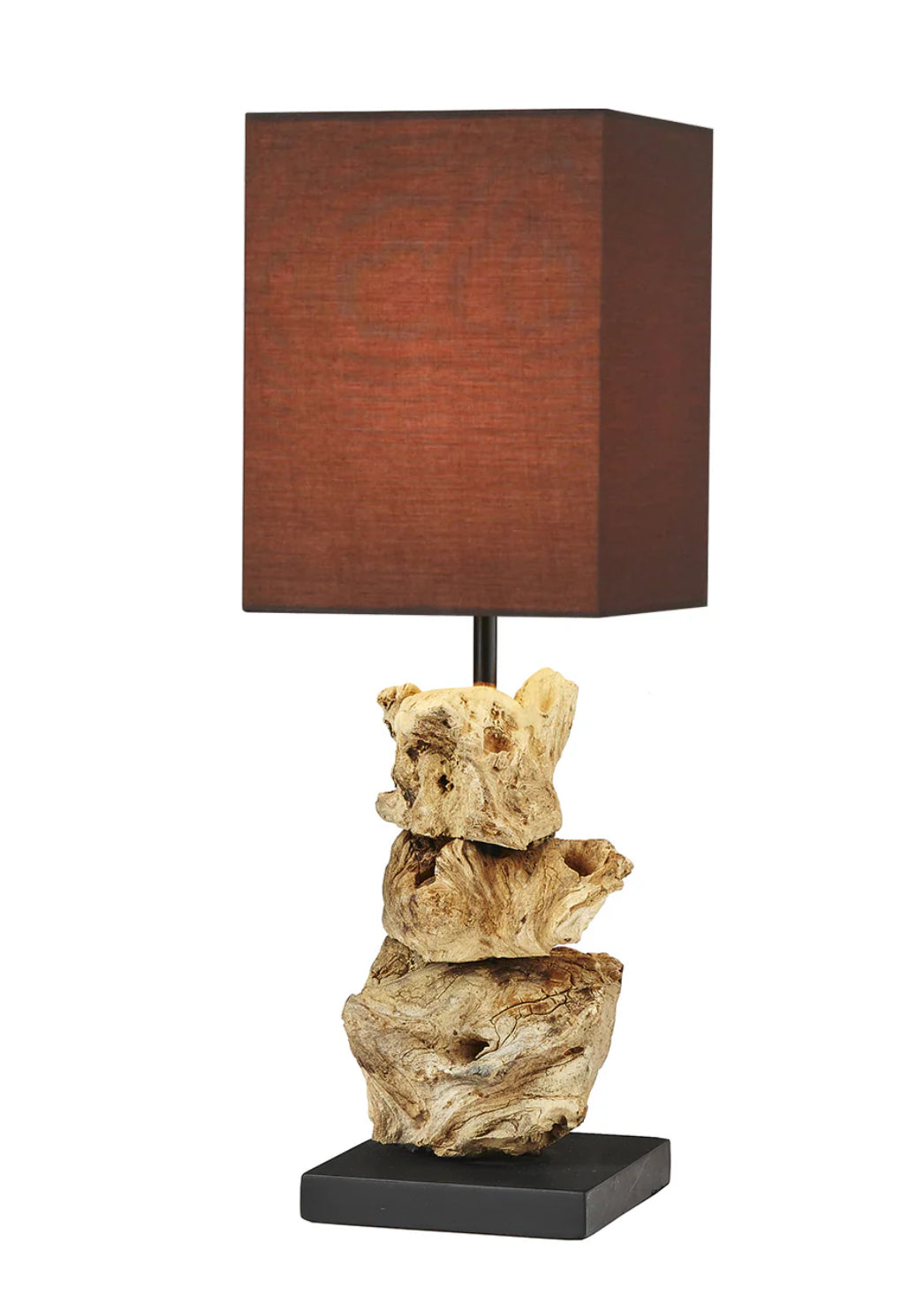 Lampe de table bois flotté et lin marron Julya