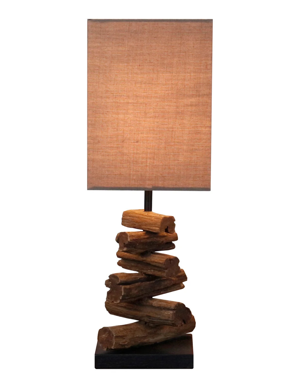 Lampe de table bois flotté et lin marron Kayla