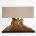 Lampe de table bois de teck et lin beige Soraya