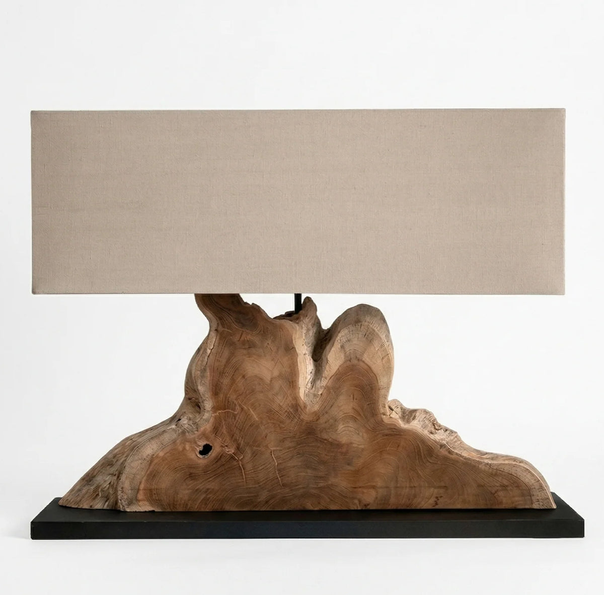 Lampe de table bois de teck et lin beige Soraya