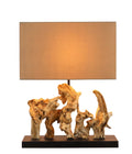 Lampe de table bois flotté et lin beige Zuria