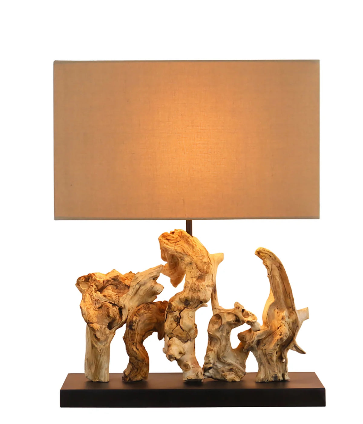 Lampe de table bois flotté et lin beige Zuria