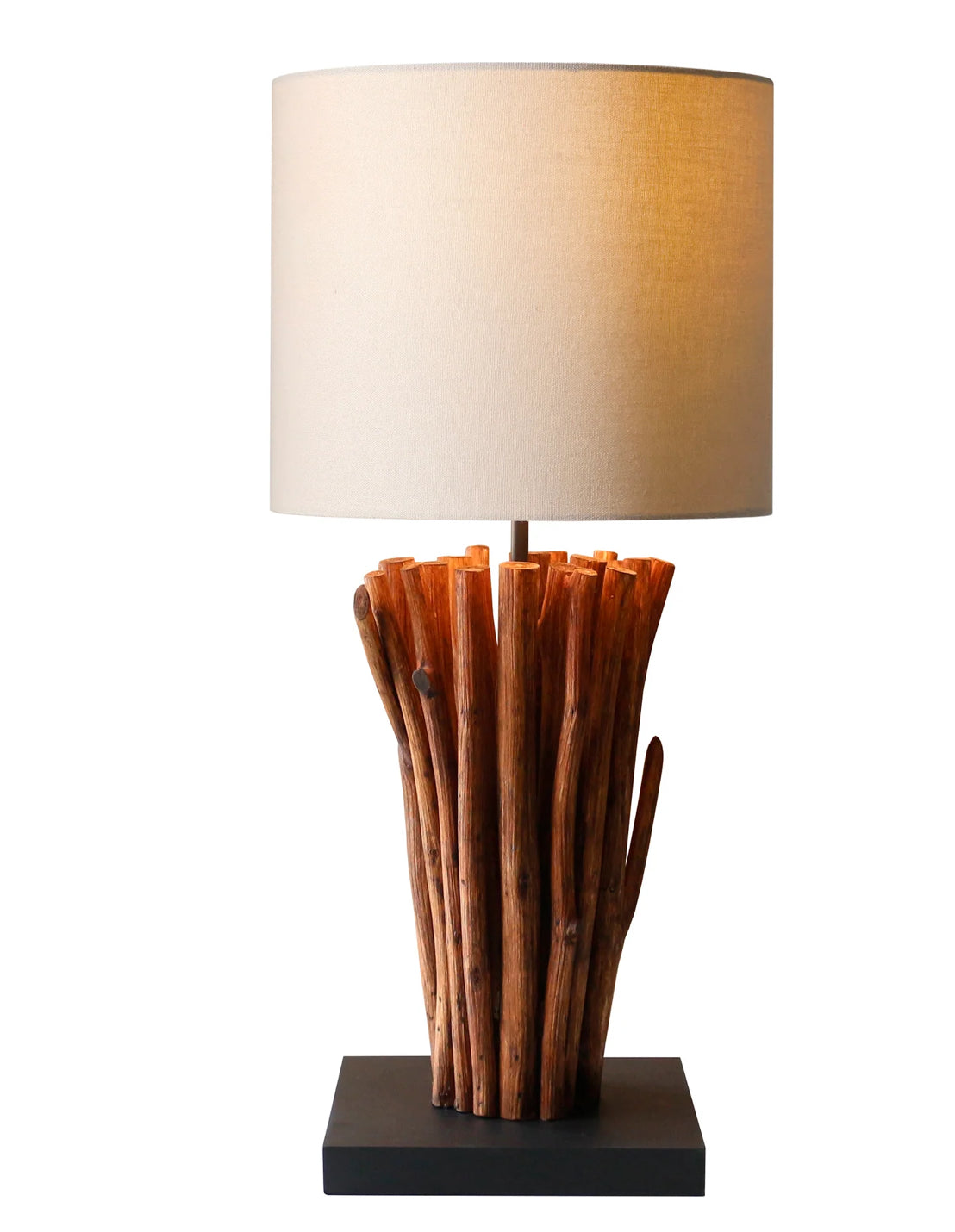 Lampe de table bois de teck et lin beige Shanya