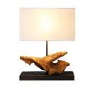 Lampe de table bois flotté et lin beige Maya