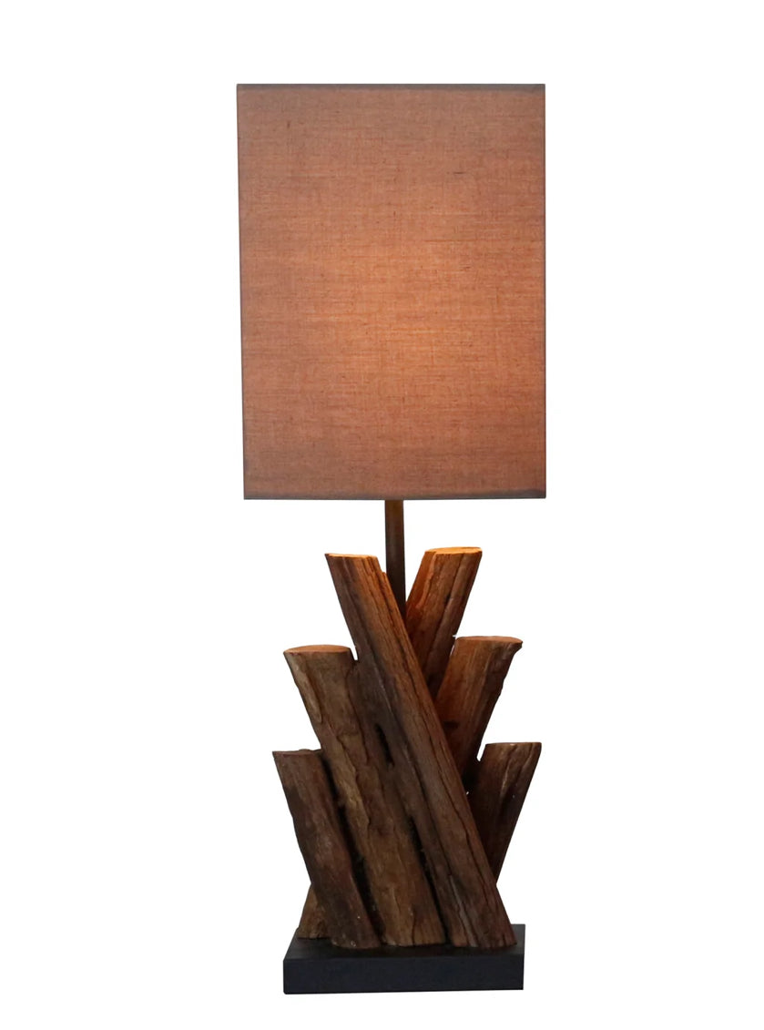 Lampe de table bois flotté lin marron Sonya