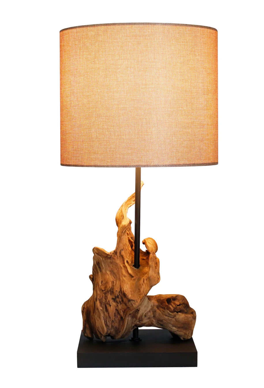 Lampe de table bois flotté et lin beige Noya