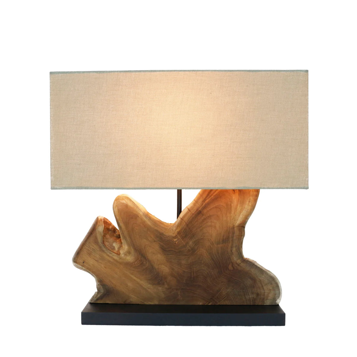 Lampe de table bois de teck et lin beige Lupya