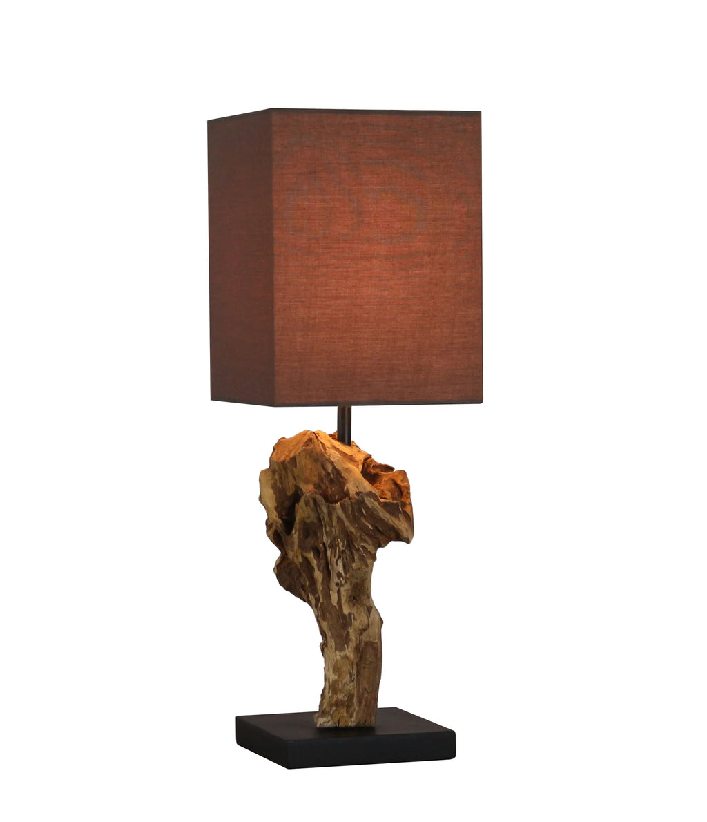 Lampe de table bois flotté et lin marron Tanya