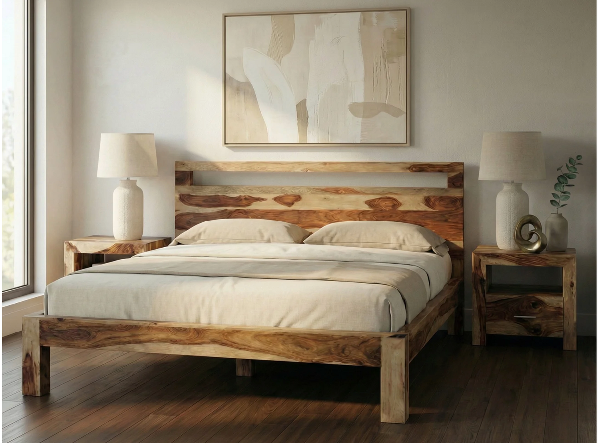 Lit Enzo – sheesham massif naturel