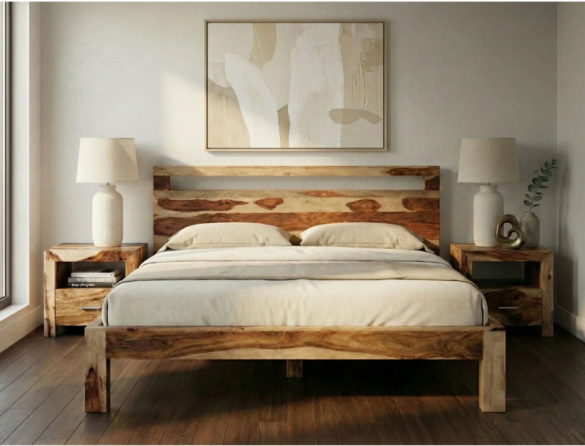 Lit Enzo – sheesham massif naturel