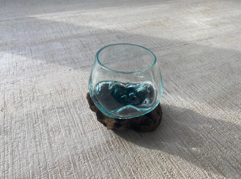 Vase en bois et verre soufflé Ø3"