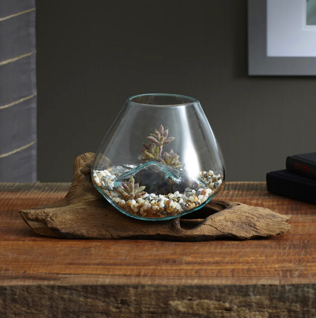 Vase en bois et verre soufflé Ø6