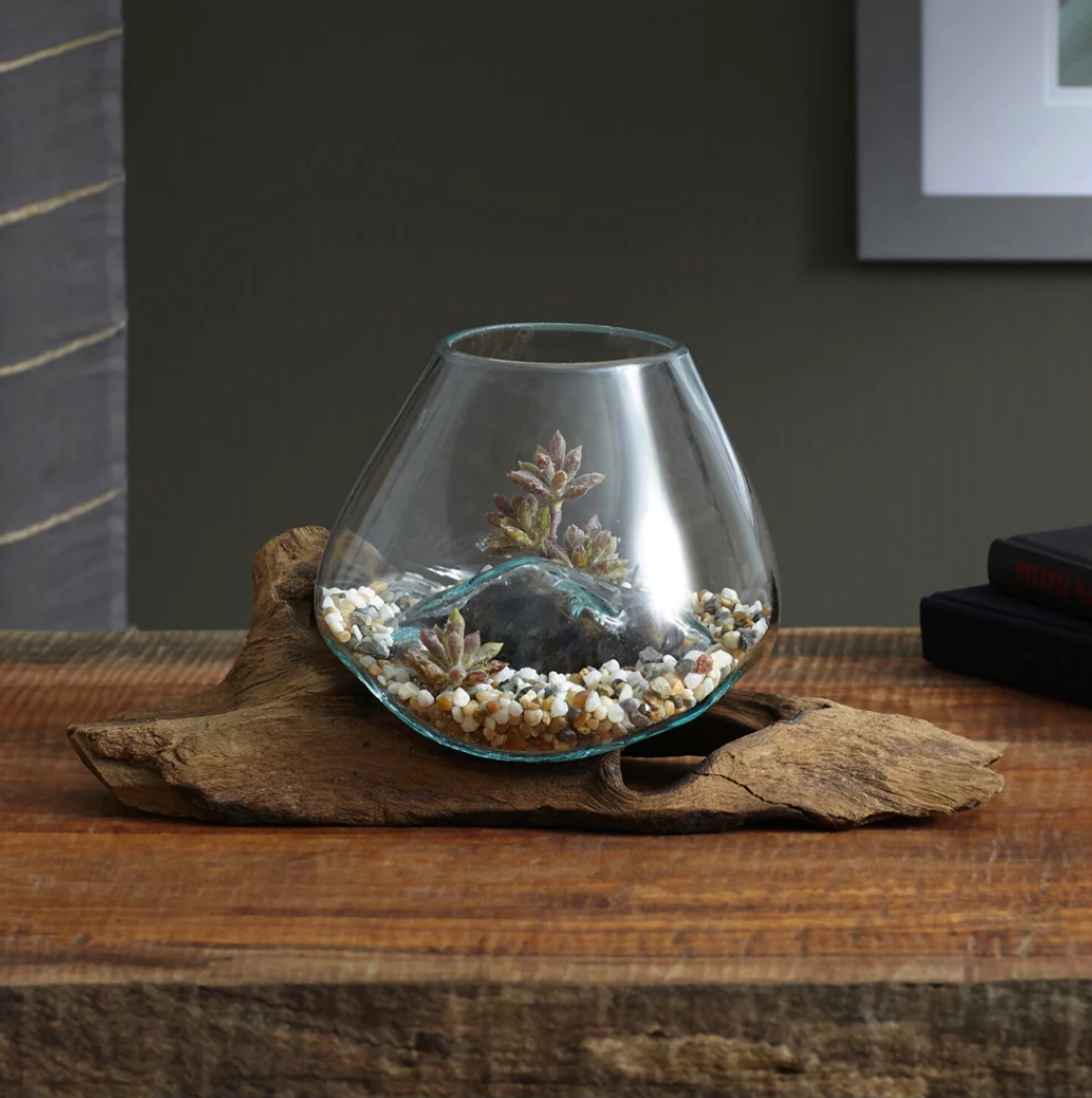 Vase en bois et verre soufflé Ø6