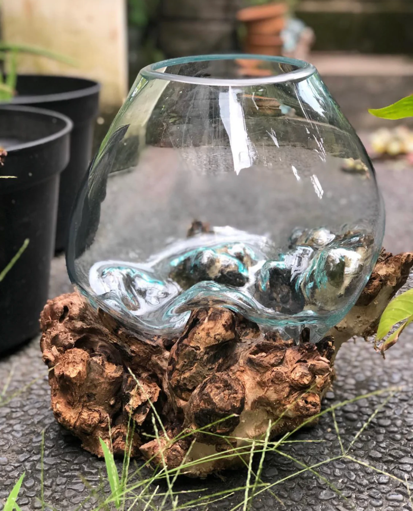 Vase en bois et verre soufflé Ø6