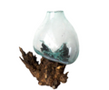 Vase en bois et verre soufflé Ø8