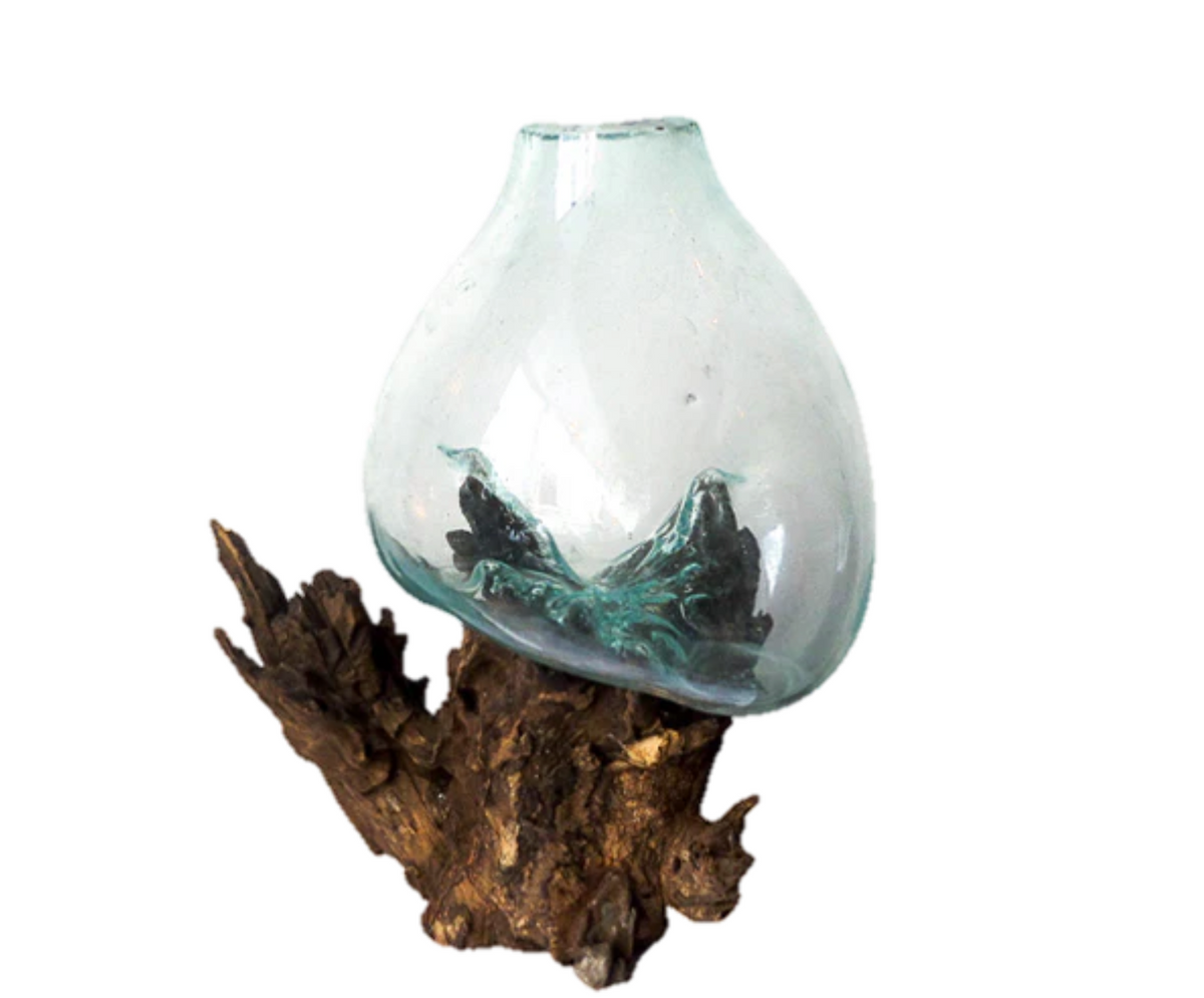 Vase en bois et verre soufflé Ø8