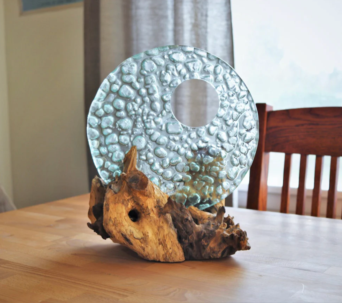 Décoration en bois et verre soufflé 12"