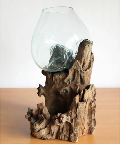 Vase en bois et verre soufflé 20"