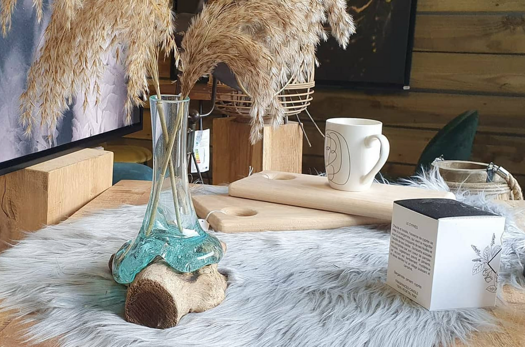 Vase en bois et verre soufflé 16"