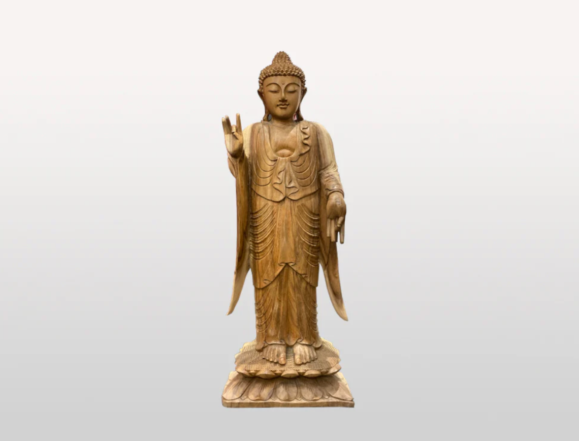 Bouddha debout en bois Suar