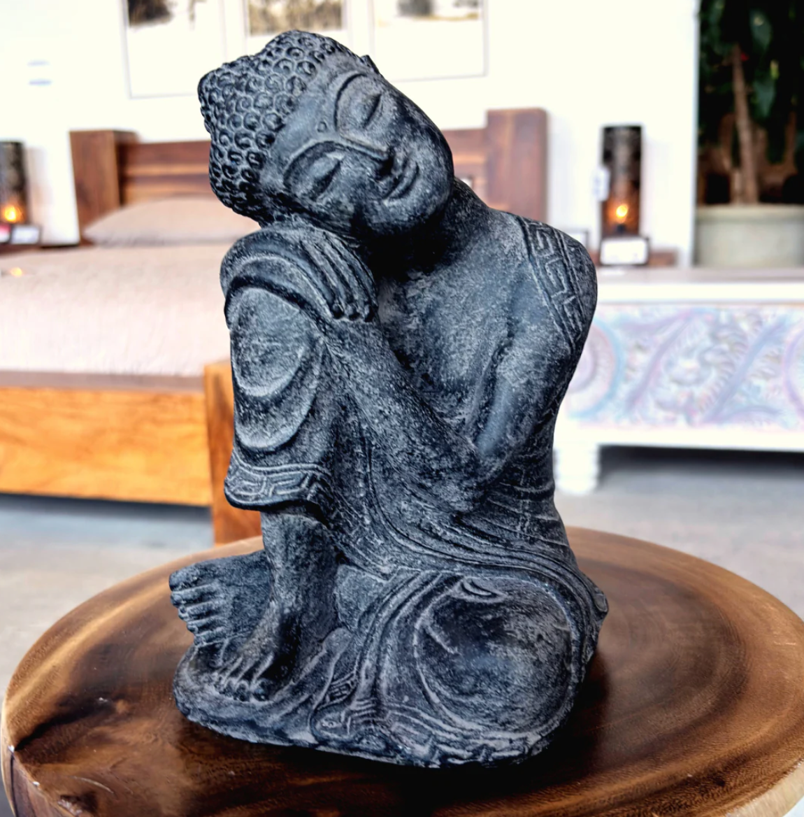 Statue Bouddha assis 10'' – pierre noire