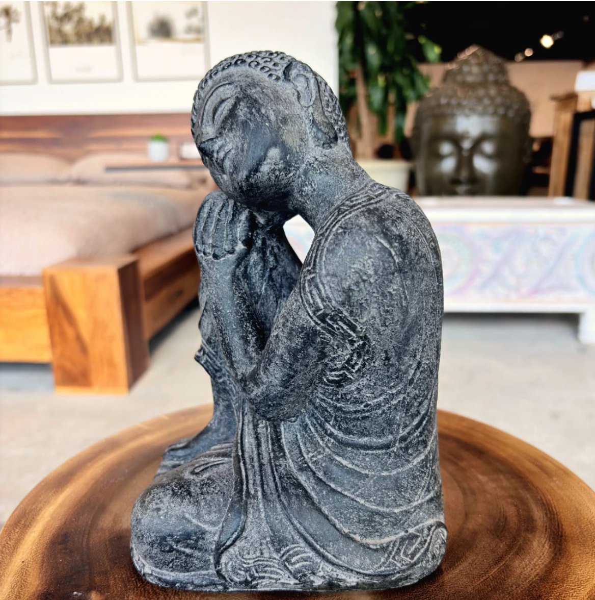 Statue Bouddha assis 10'' – pierre noire