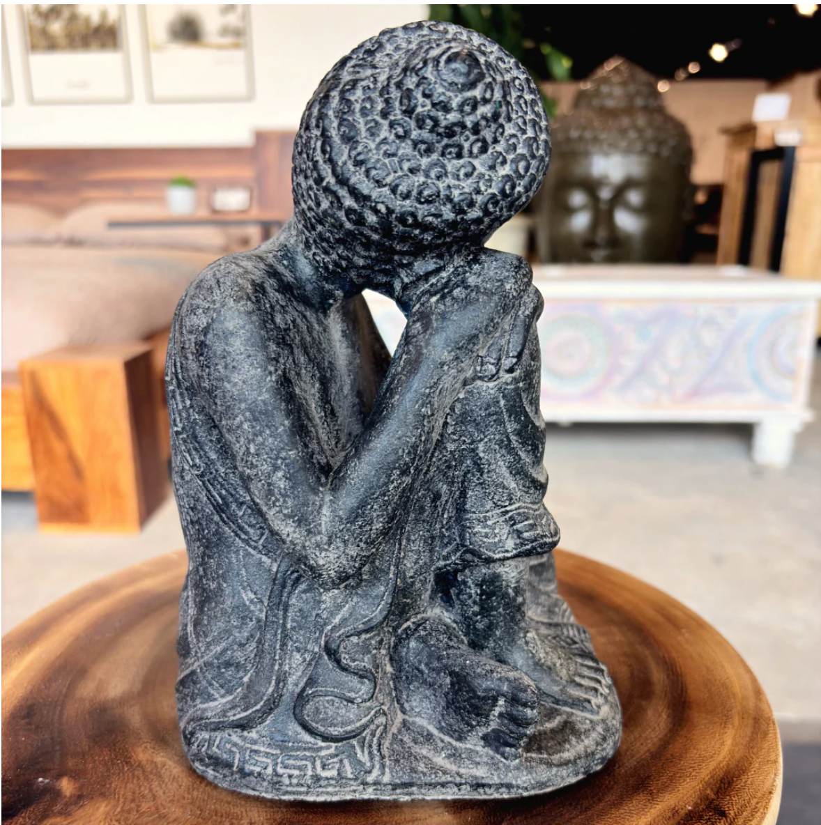 Statue Bouddha assis 10'' – pierre noire
