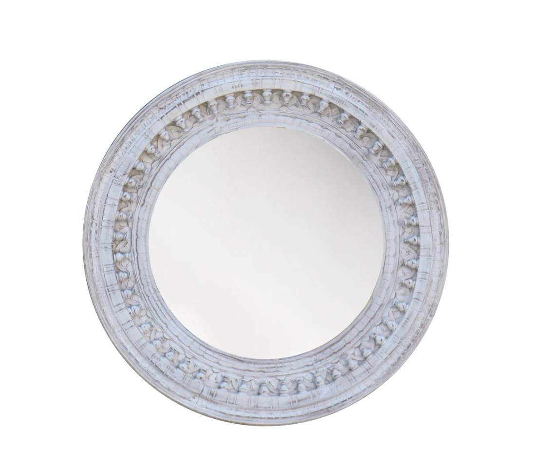 Miroir Annapurna rond 36" – Manguier massif blanc patiné