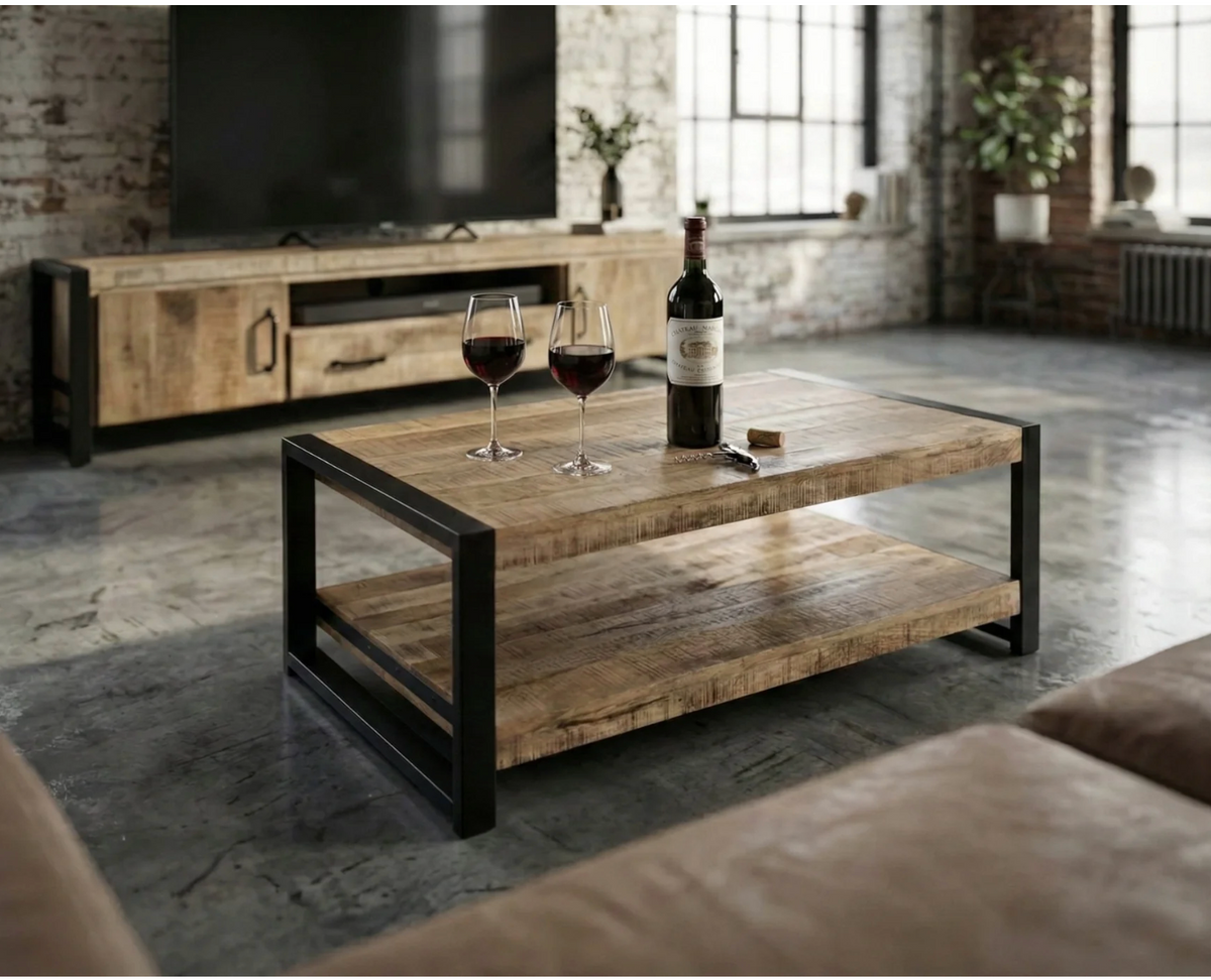Table de salon Factory – manguier massif texturé