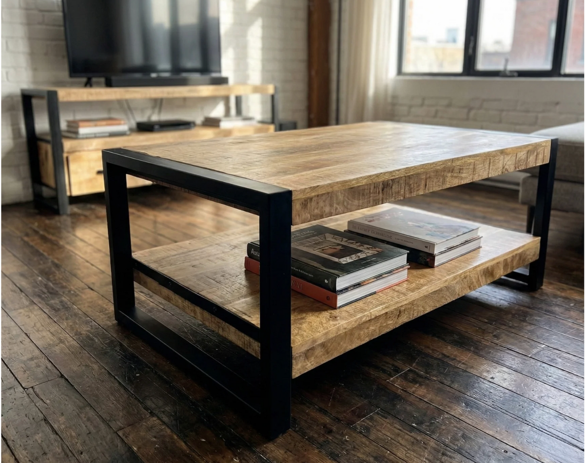 Table de salon Factory – manguier massif texturé